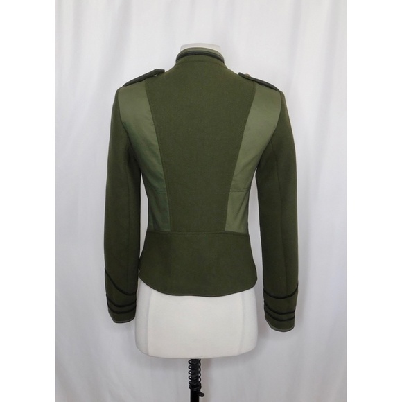 ZARA Green Army Jacket Pea Coat Wool Double Breasted Jacket Military Small - Picture 9 of 16
